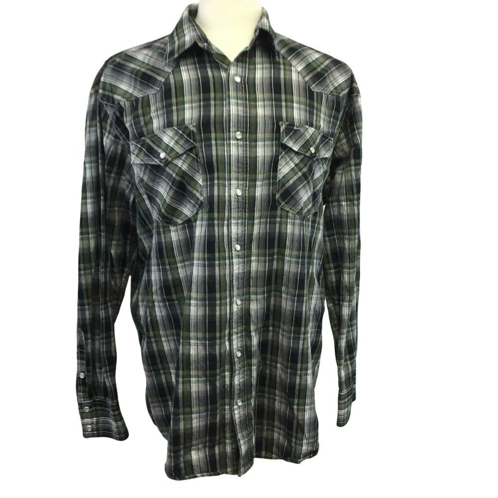 ROPER Mens Casual Button Snap Shirt XL Green Plaid L/S Western Work Streetwear